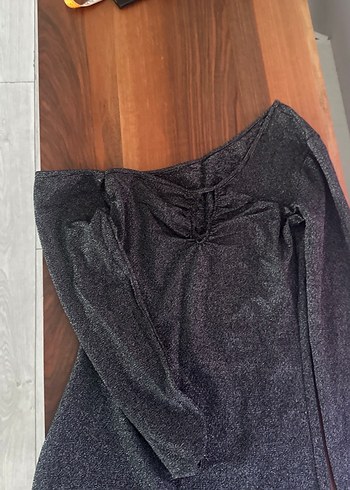 Gri Uzun Kollu simli mini yılbaşı için elbise - Görsel 3