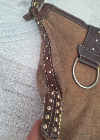 Kahverengi Deri Yılan Desenli Kadın Çanta - Görsel 6