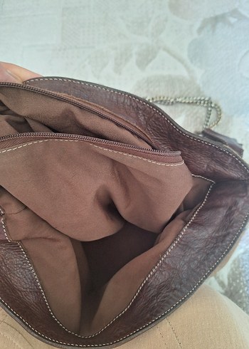 Kahverengi Deri Yılan Desenli Kadın Çanta - Görsel 4