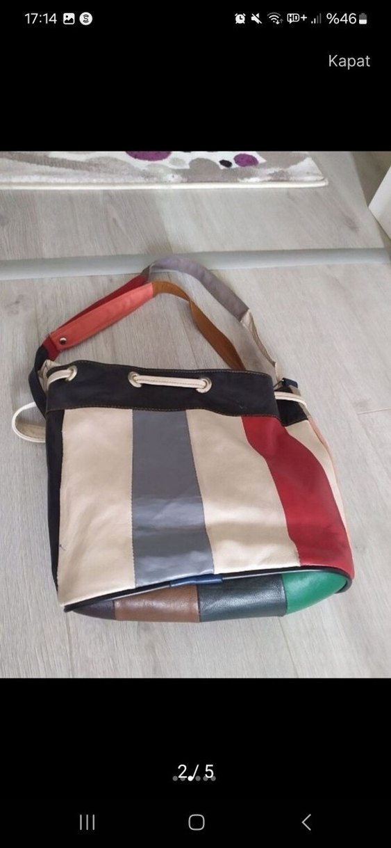 Renkli Bohem Kadın Deri Çanta - Görsel 2