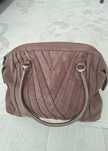 Kadın Bej Deri Pileli Omuz Çantası - Görsel 6