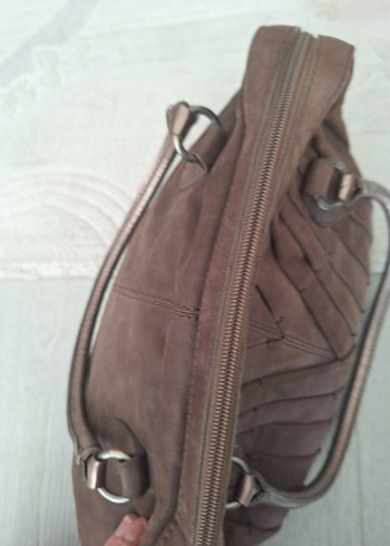 Kadın Bej Deri Pileli Omuz Çantası - Görsel 9