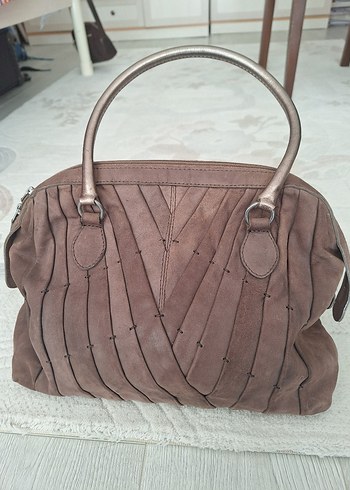 Kadın Bej Deri Pileli Omuz Çantası - Görsel 4