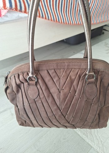 Kadın Bej Deri Pileli Omuz Çantası - Görsel 2