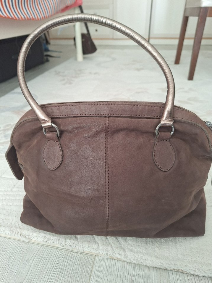 Kadın Bej Deri Pileli Omuz Çantası - Görsel 5