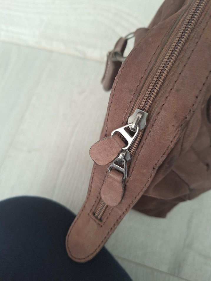 Kadın Bej Deri Pileli Omuz Çantası - Görsel 3