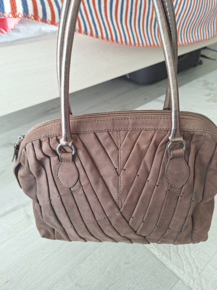 Kadın Bej Deri Pileli Omuz Çantası - Görsel 2