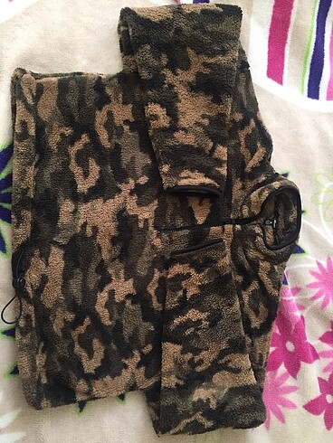 Mavi Kamuflaj Desenli Peluş Sweatshirt