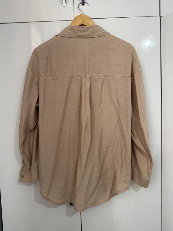 Bej Düğmeli Keten Gömlek - Görsel 2