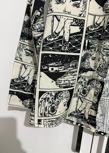 Düğmeli, Baskılı, Gri Uzun Kollu Kadın Gömlek - Görsel 4