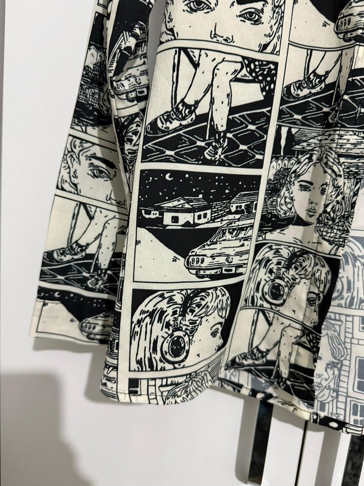 Düğmeli, Baskılı, Gri Uzun Kollu Kadın Gömlek - Görsel 4