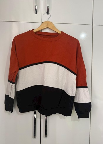 Kadın Kırmızı Renk Bloklu Sweatshirt