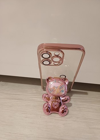 Pembe Payetli Bohem Ayıcık Telefon Kılıfı 14 pro - Görsel 3