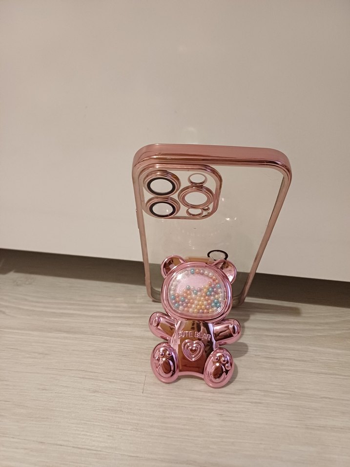 Pembe Payetli Bohem Ayıcık Telefon Kılıfı 14 pro - Görsel 3