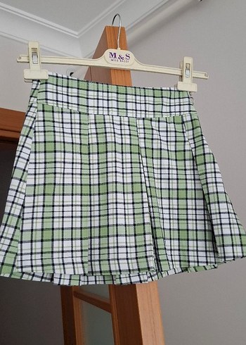 M&S Yeşil Ekose Pilili Mini Etek