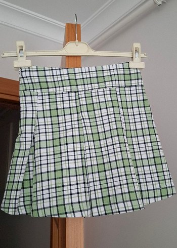 xs Beden M&S Yeşil Ekose Pilili Mini Etek