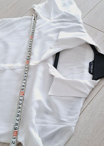 Kadın Beyaz Keten Kısa Kollu Gömlek - Görsel 6