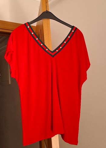 Kırmızı V Yaka Hamile Bluzu - Görsel 4