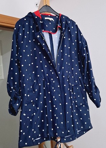 Lacivert Puantiyeli Midi Yağmurluk - Görsel 13
