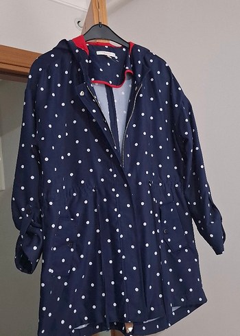 Lacivert Puantiyeli Midi Yağmurluk - Görsel 2