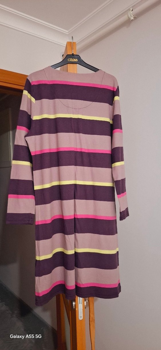 Çizgili Uzun Kollu Hamile ve Emzirme Gecelik - Görsel 3