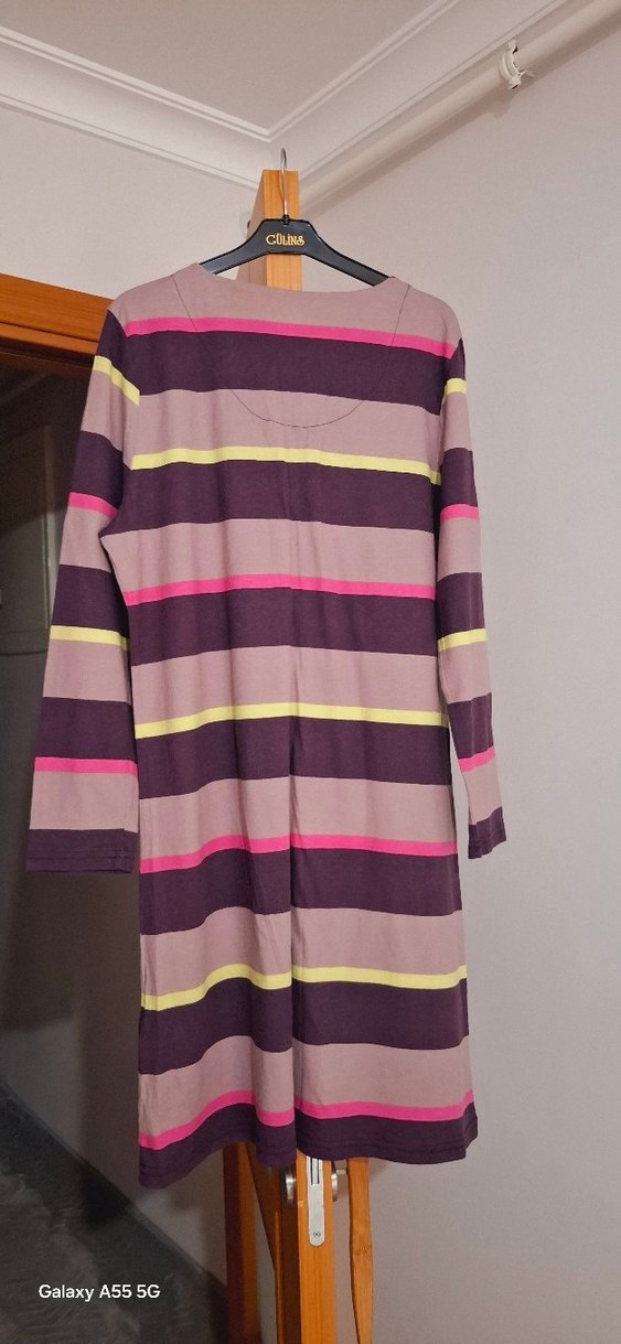 Çizgili Uzun Kollu Hamile ve Emzirme Gecelik - Görsel 4