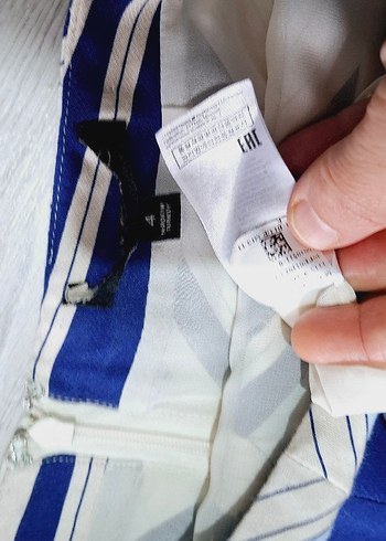 Mavi Çizgili Pileli Mini Hamile Eteği - Görsel 9