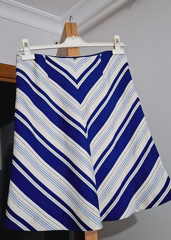 Mavi Çizgili Pileli Mini Hamile Eteği - Görsel 2