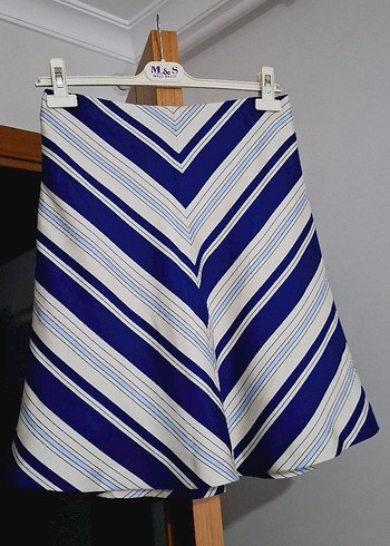 Mavi Çizgili Pileli Mini Hamile Eteği - Görsel 4