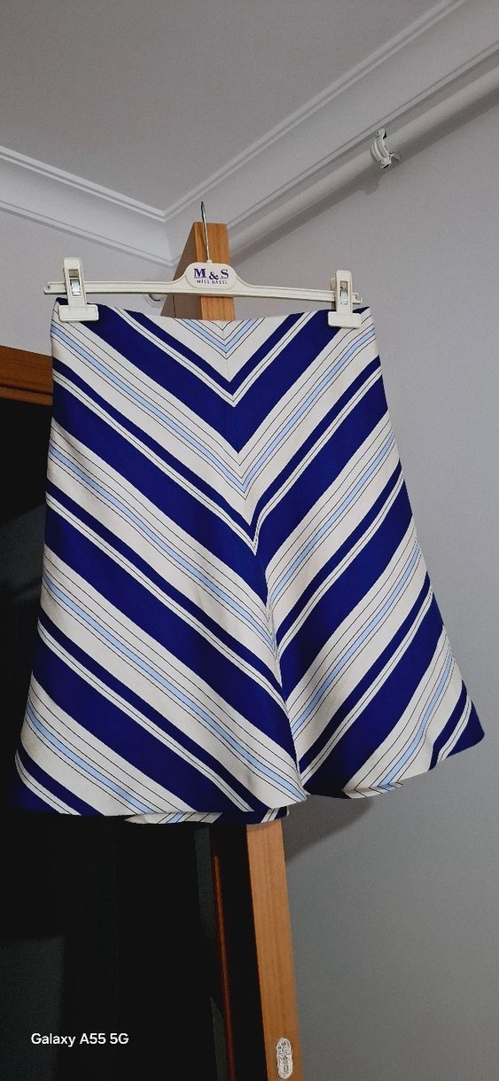 Mavi Çizgili Pileli Mini Hamile Eteği - Görsel 3