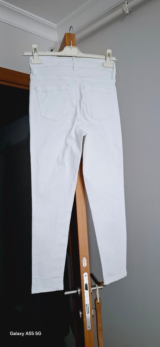 Düğmeli Beyaz Erkek Jean Pantolon - Görsel 4