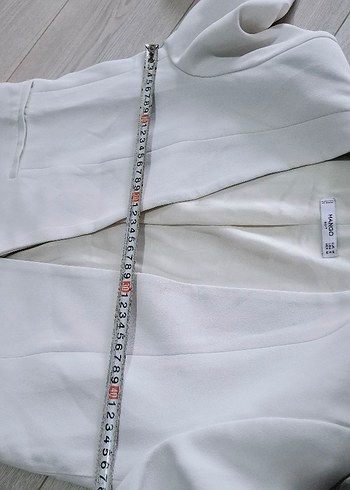 Beyaz Kadın Midi Ceket, Notch Yaka, Uzun Kol - Görsel 8