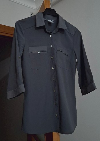Zara Düğmeli Gri Kadın Midi Gömlek