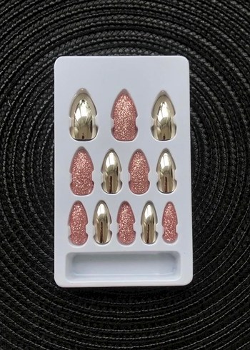 Parlak Altın ve Pembe Simli Takma Tırnak Süsleri - Görsel 3