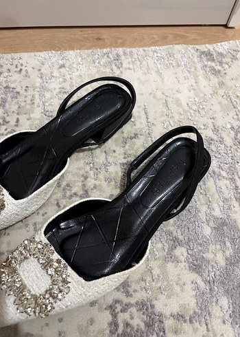 Beyaz Parlak Taşlı Stiletto babet nişantaşı shoes - Görsel 4