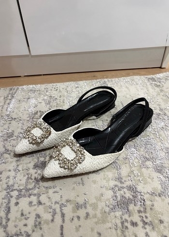 Beyaz Parlak Taşlı Stiletto babet nişantaşı shoes - Görsel 2
