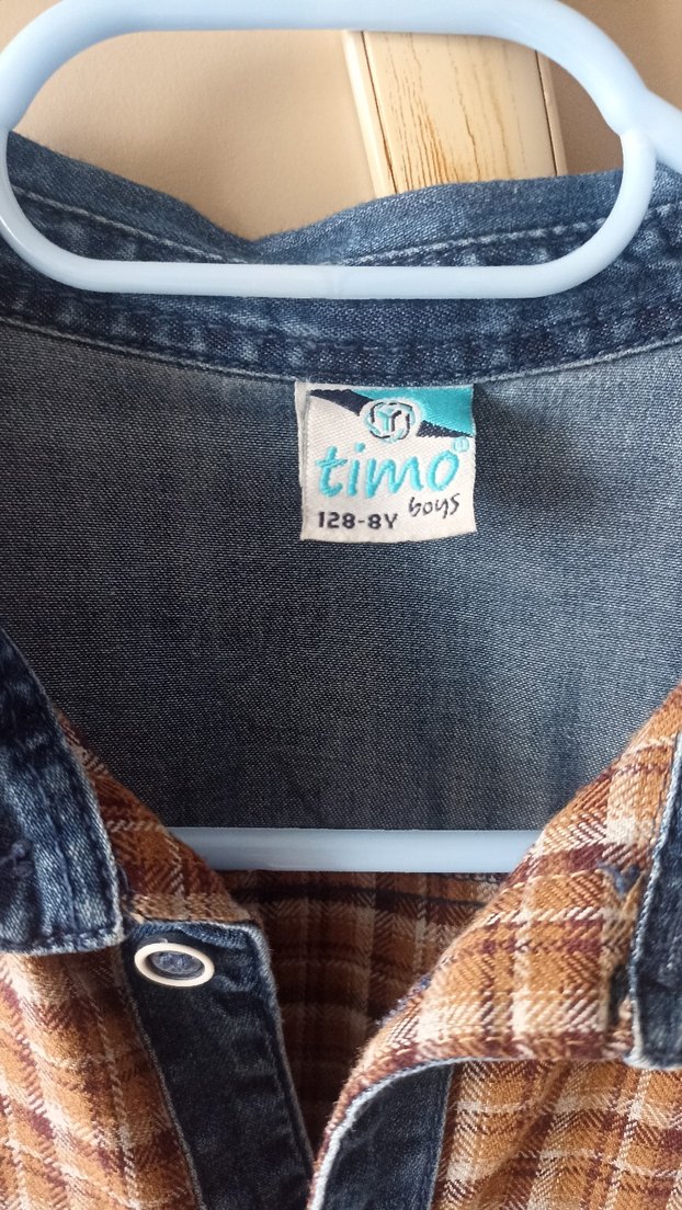 Erkek Çocuk Kahverengi Ekoseli Denim Gömlek - Görsel 3