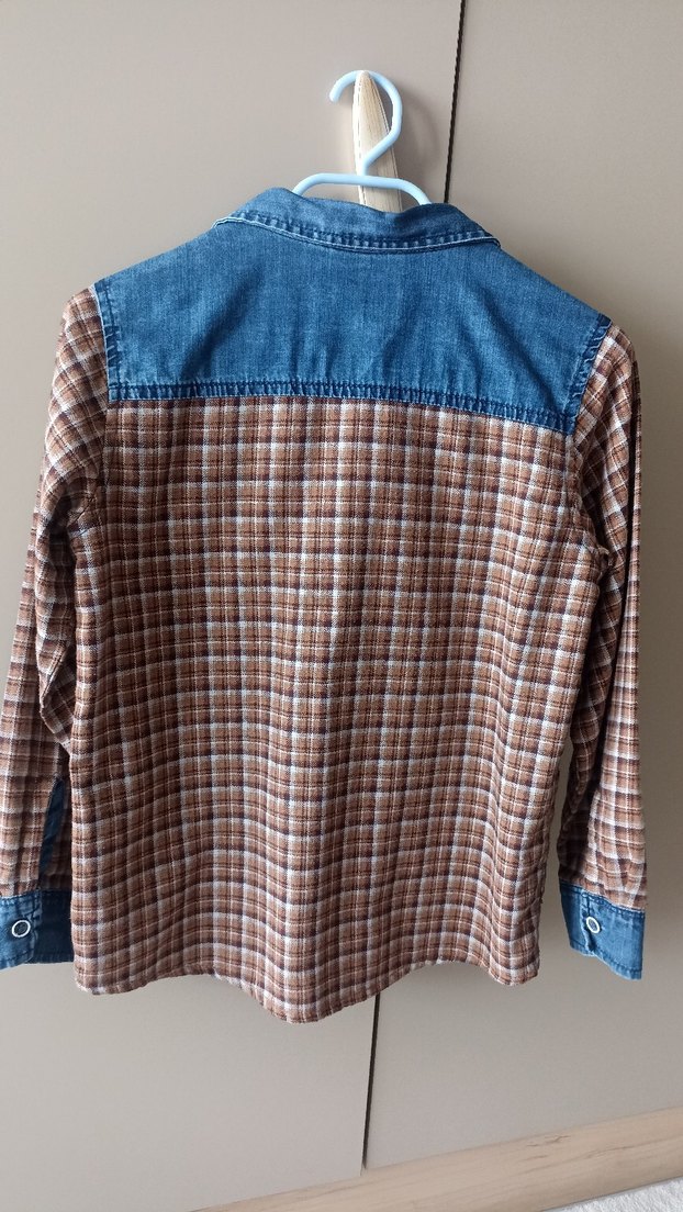 Erkek Çocuk Kahverengi Ekoseli Denim Gömlek - Görsel 2