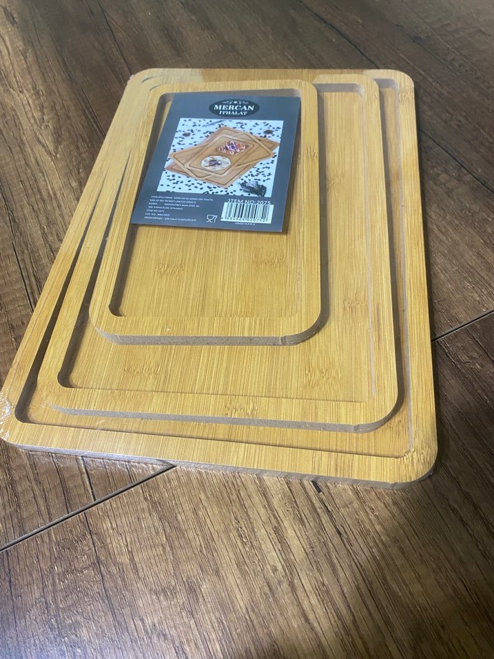 Parlak Bej Bohem Tarzı Ahşap Tepsi Seti - Görsel 2