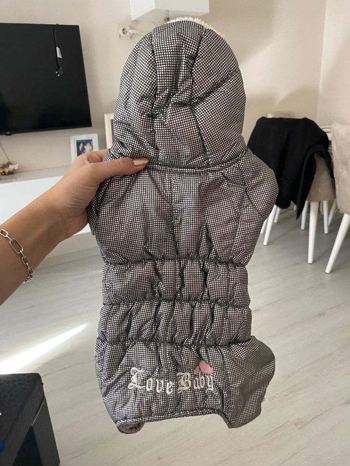 Gri Ekose Desenli Kürklü Köpek Montu - Görsel 2