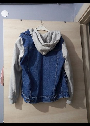 Pull and Bear Gri Kapüşonlu Denim Ceket