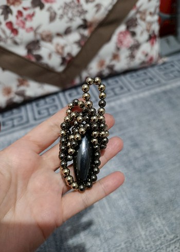 Gri Boncuklu Uzun Yılan Desenli Kadın Kolye - Görsel 4