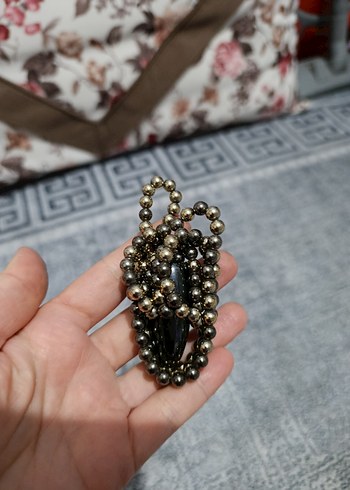 Gri Boncuklu Uzun Yılan Desenli Kadın Kolye - Görsel 6