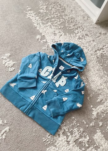 18-24 Ay Beden mavi Renk GAP Kapüşonlu Mavi Baskılı Erkek Çocuk Sweatshirt