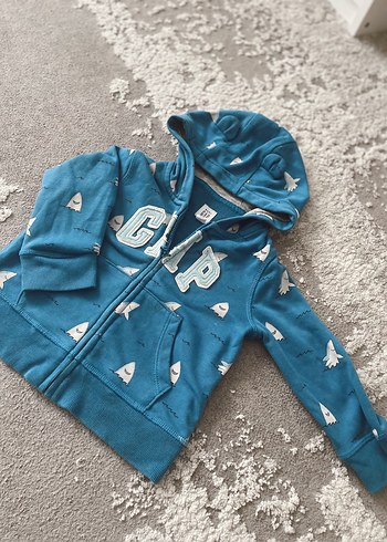 GAP Kapüşonlu Mavi Baskılı Erkek Çocuk Sweatshirt