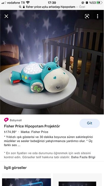 Fisher price hipopotam uyku arkadaşı
