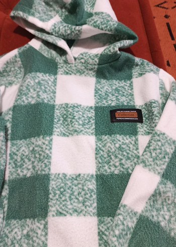 kız çocukYeşil Kareli Kapüşonlu Polar Takım - Görsel 2