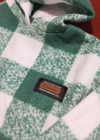 kız çocukYeşil Kareli Kapüşonlu Polar Takım - Görsel 3