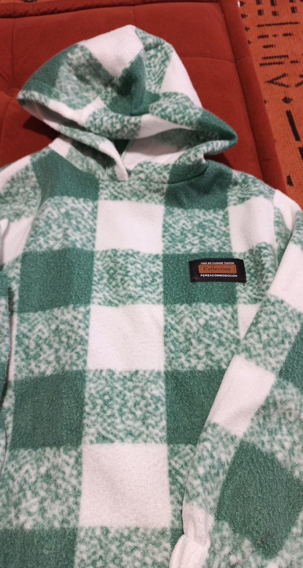 kız çocukYeşil Kareli Kapüşonlu Polar Takım - Görsel 2