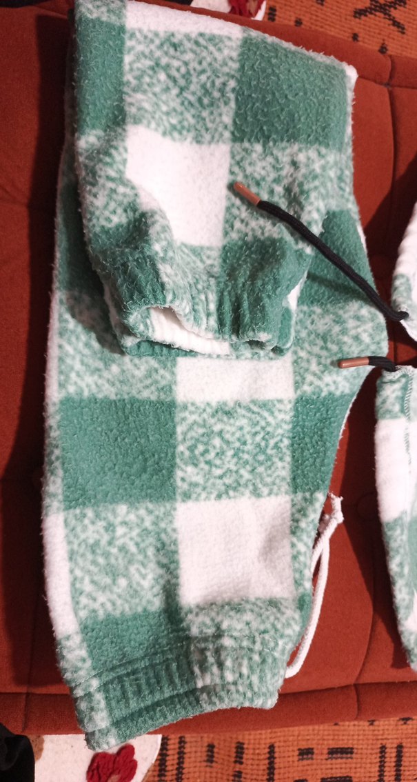 kız çocukYeşil Kareli Kapüşonlu Polar Takım - Görsel 4